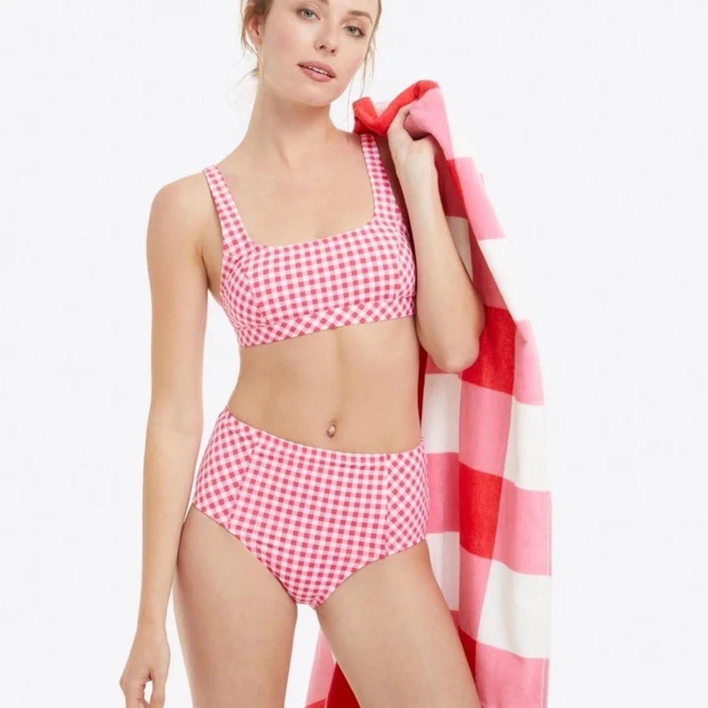 Draper James Pink and White Gingham Bikini with Playful Ruffles Size Small